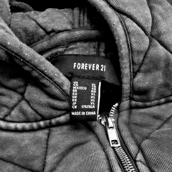 FOREVER 21 F21 PREMIUM LABEL QUILTED MINERAL WASH FULL ZIP HOODIE JACKET XL - Picture 4 of 4